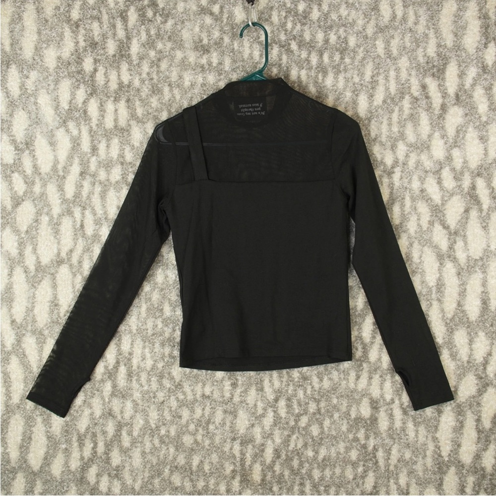 Killstar Half Mesh With Buckle Cross Left Shoulder Top Round Neck Womens S Black - Picture 2 of 13